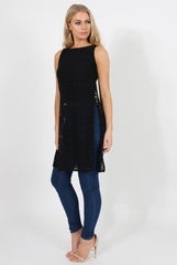 Black Crotchet Side Split Top - Lottie-Tops