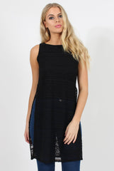 Black Crotchet Side Split Top - Lottie-Tops