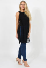 Black Crotchet Side Split Top - Lottie-Tops