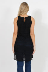 Black Crotchet Side Split Top - Lottie-Tops