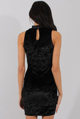 Black Crushed Velvet Choker Dress - Serina-Dresses