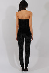 Black Crushed Velvet Frill Choker Jumpsuit - Blaire-Jumpsuits