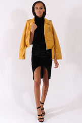 Black Crushed Velvet Front Split Turtleneck Dress - Erin-Dresses