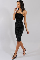 Black Crushed Velvet Harness Midi Dress - Chanel-Dresses
