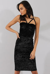 Black Crushed Velvet Harness Midi Dress - Chanel-Dresses