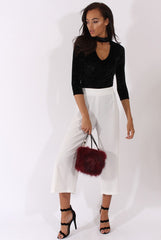 Black Crushed Velvet High Neck Cut Out Bodysuit - Asumi-Bodysuits