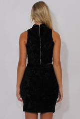 Black Crushed Velvet High Neck Cut Out Co-ord - Melanie-Co-ords