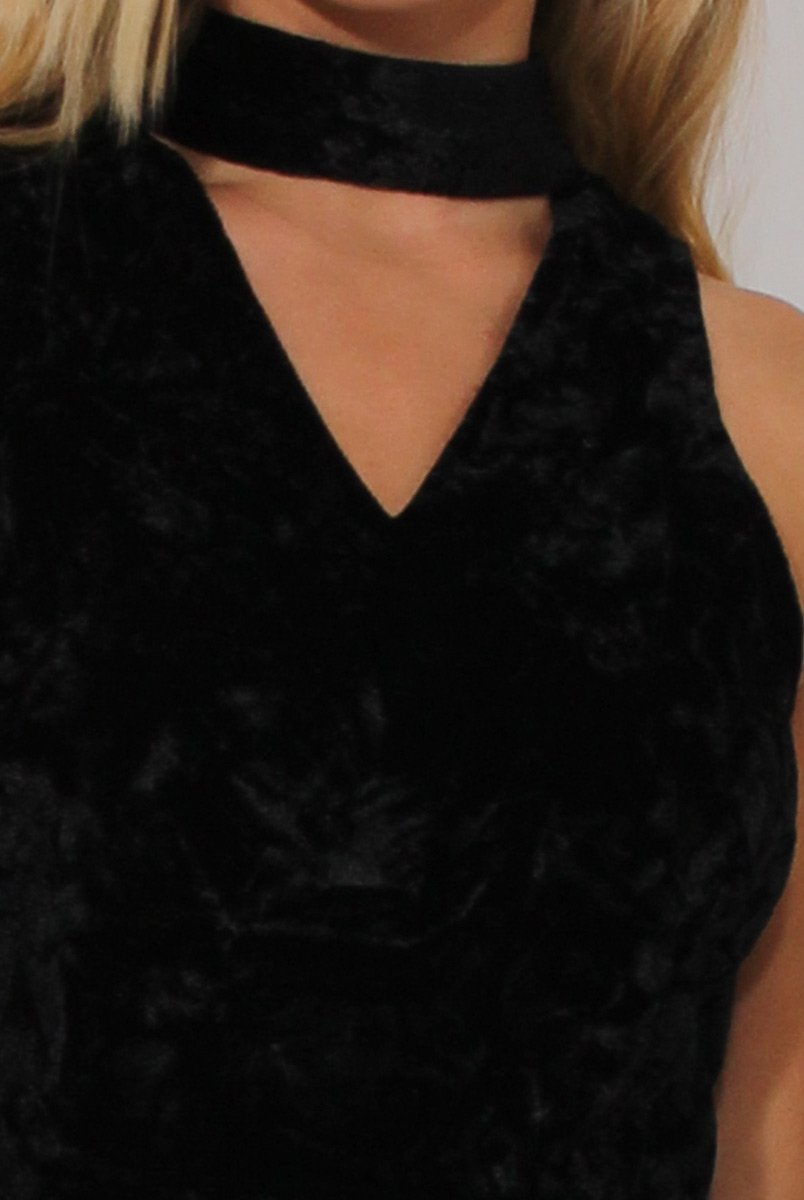 Black Crushed Velvet High Neck Cut Out Co-ord - Melanie-Co-ords