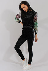 Black Crushed Velvet Sequined Tracksuit - Rosita-Tracksuits