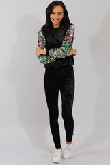 Black Crushed Velvet Sequined Tracksuit - Rosita-Tracksuits