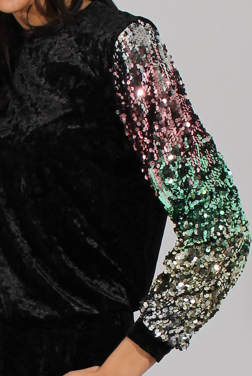 Black Crushed Velvet Sequined Tracksuit - Rosita-Tracksuits