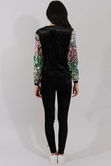 Black Crushed Velvet Sequined Tracksuit - Rosita-Tracksuits