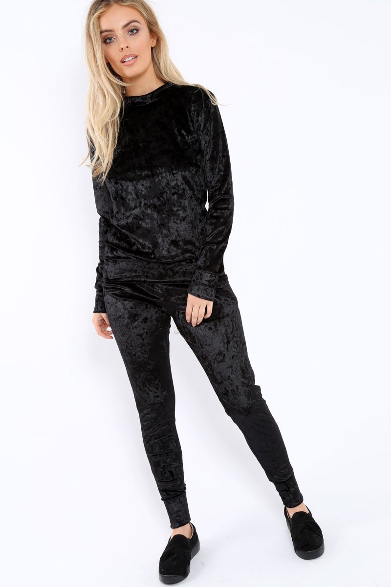Black Crushed Velvet Tracksuit - Romy-Tracksuits