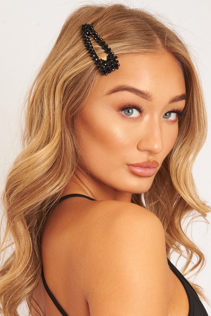 Black Crystal Hairclip - Genna-Hair