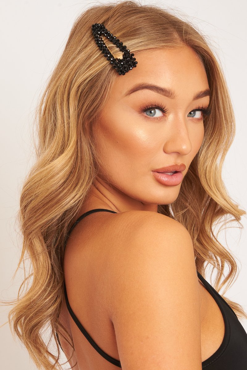 Black Crystal Hairclip - Genna-Hair