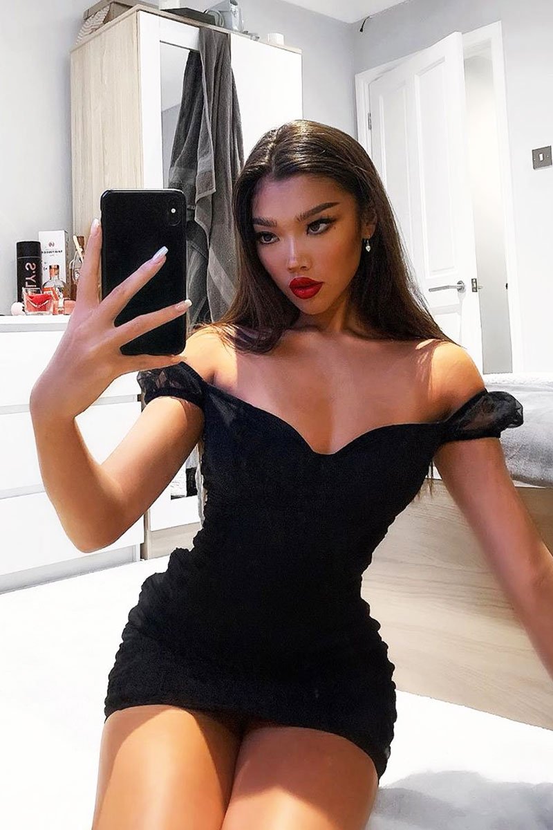 Black Cup Detail Mini Bodycon Dress - Telesia-Dresses