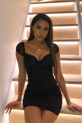 Black Cup Detail Mini Bodycon Dress - Telesia-Dresses