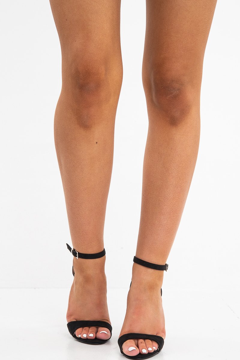 Black Curved Strap Stiletto Heel - Cassy-Heels