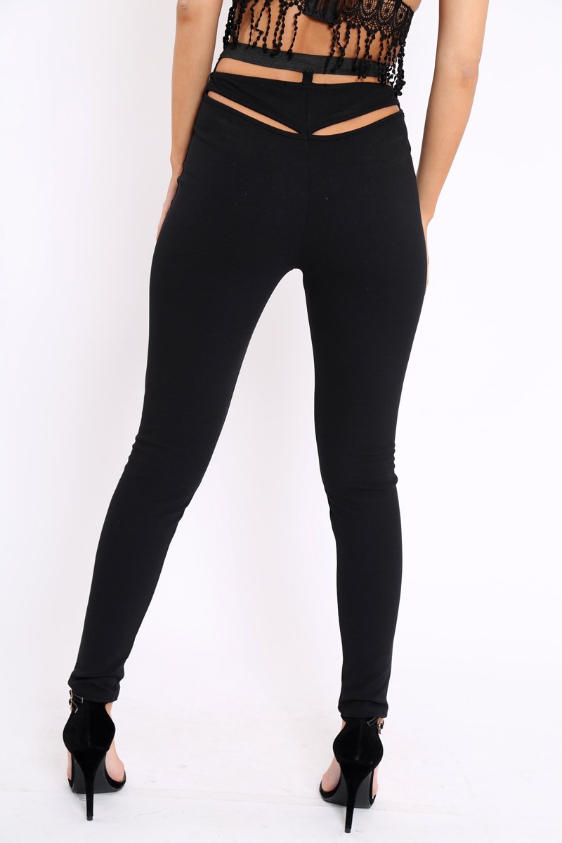 Black Cut Out Back Thong Trousers - Aanya-Trousers