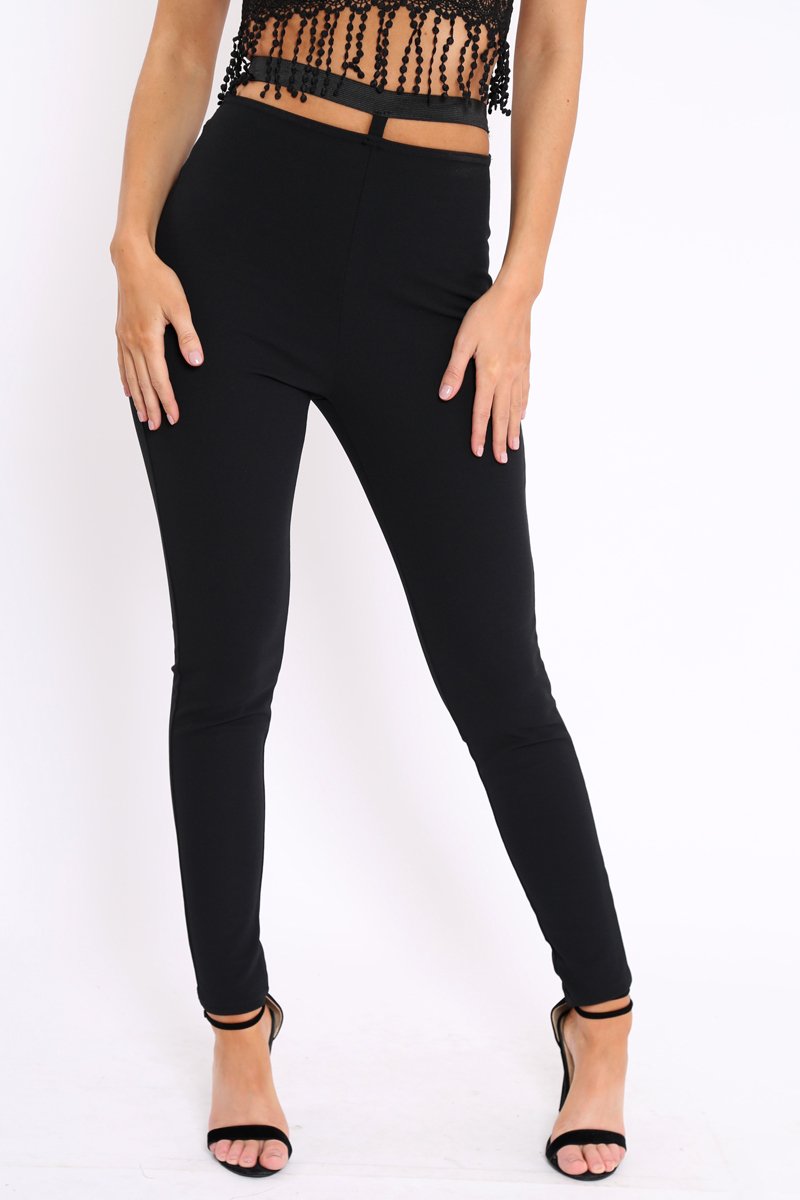 Black Cut Out Back Thong Trousers - Aanya-Trousers
