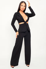Black Cut Out Blazer Wide Leg Trouser Co-ord - Jalei-Co-ords