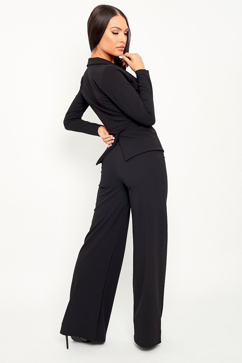 Black Cut Out Blazer Wide Leg Trouser Co-ord - Jalei-Co-ords