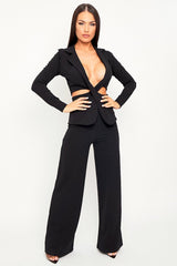 Black Cut Out Blazer Wide Leg Trouser Co-ord - Jalei-Co-ords
