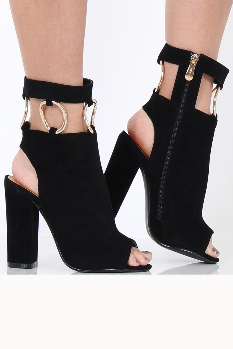 Black Cut Out Block Heel Boots - London-Boots