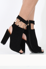 Black Cut Out Block Heel Boots - London-Boots
