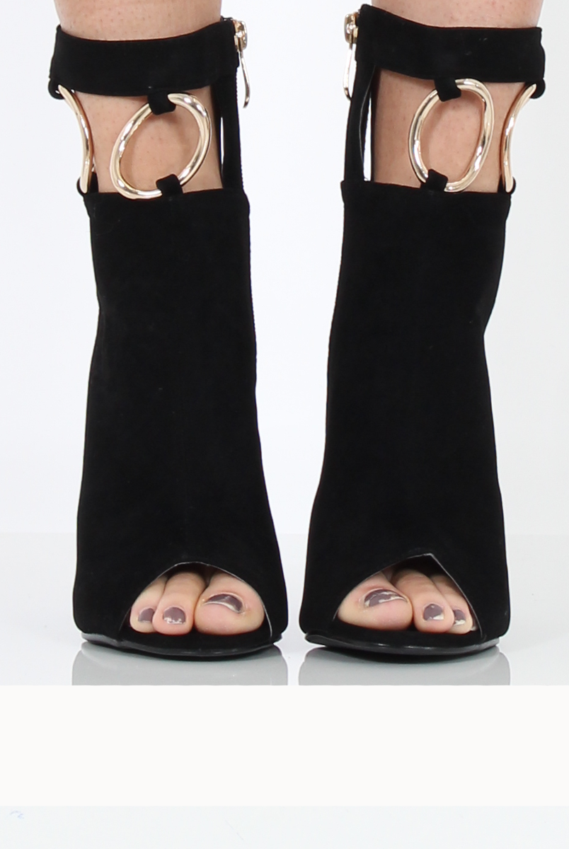 Black Cut Out Block Heel Boots - London-Boots