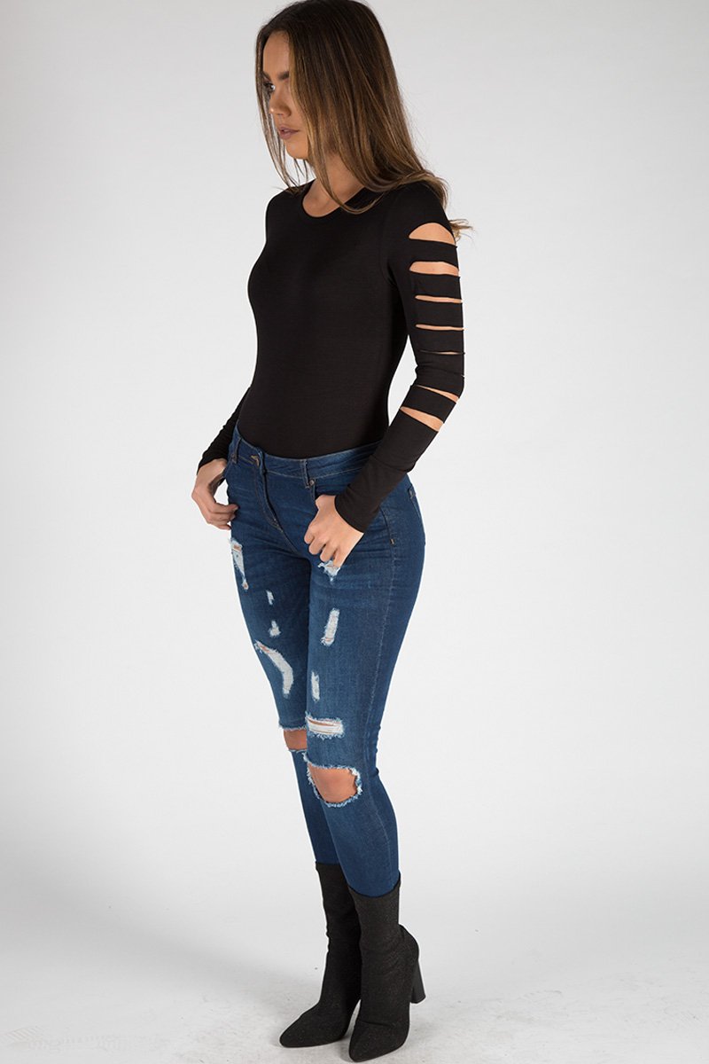 Black Cut Out Bodysuit - Keira-Bodysuits