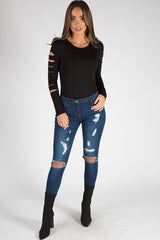 Black Cut Out Bodysuit - Keira-Bodysuits