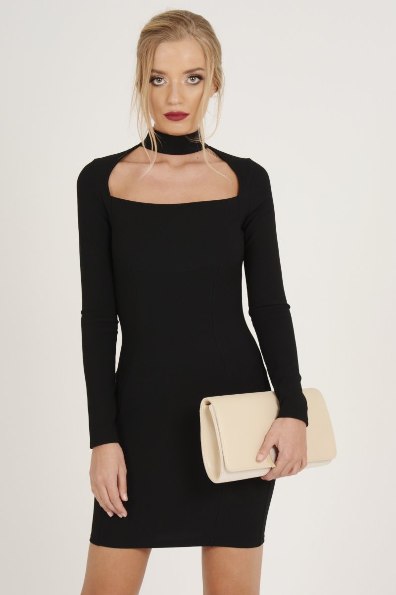 Black Cut Out Choker Bodycon Dress - Tink-Dresses