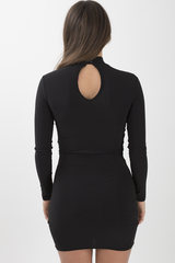 Black Cut Out Choker Cross Over Bodycon Dress - Toula-Dresses