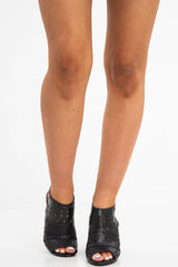 Black Cut Out Detail Block Heel - Sandra-Heels