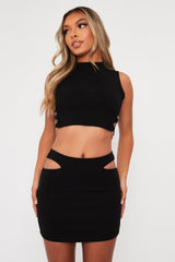Black Cut Out Detail Mini Skirt - Iyah-Skirts