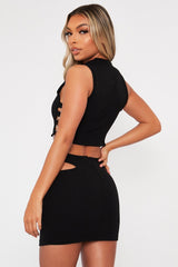 Black Cut Out Detail Mini Skirt - Iyah-Skirts