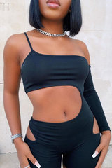 Black Cut Out One Sleeve Playsuit - Aira