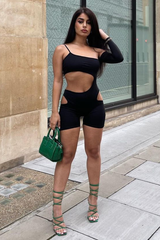 Black Cut Out One Sleeve Playsuit - Aira