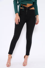 Black Cut Out Pockets Skinny Jeans - Nasya-Jeans