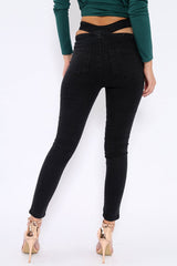 Black Cut Out Pockets Skinny Jeans - Nasya-Jeans