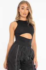 Black Cut Out Racer Neck Sleeveless Bodysuit - Kourtney-Bodysuits