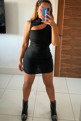 Black Cut Out Rib High Neck Dress - Edyn-Dresses