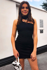 Black Cut Out Rib High Neck Dress - Edyn-Dresses