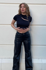 Black Cut Out Short Sleeve Slinky Crop Top - Harriet