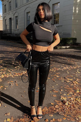 Shiny Vinyl PU Leggings In Black – Dressmedolly