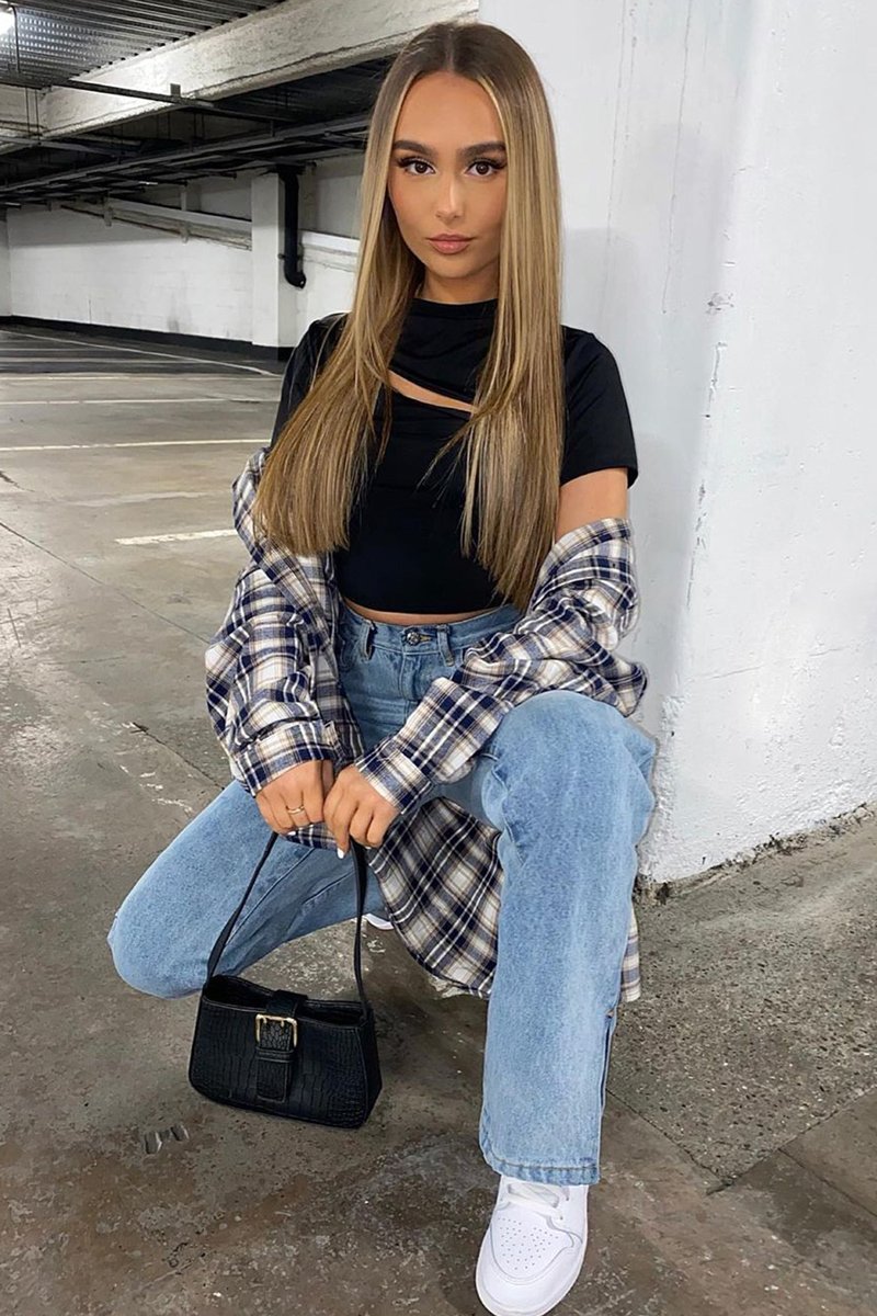 Black Cut Out Short Sleeve Slinky Crop Top - Harriet-Crop Tops