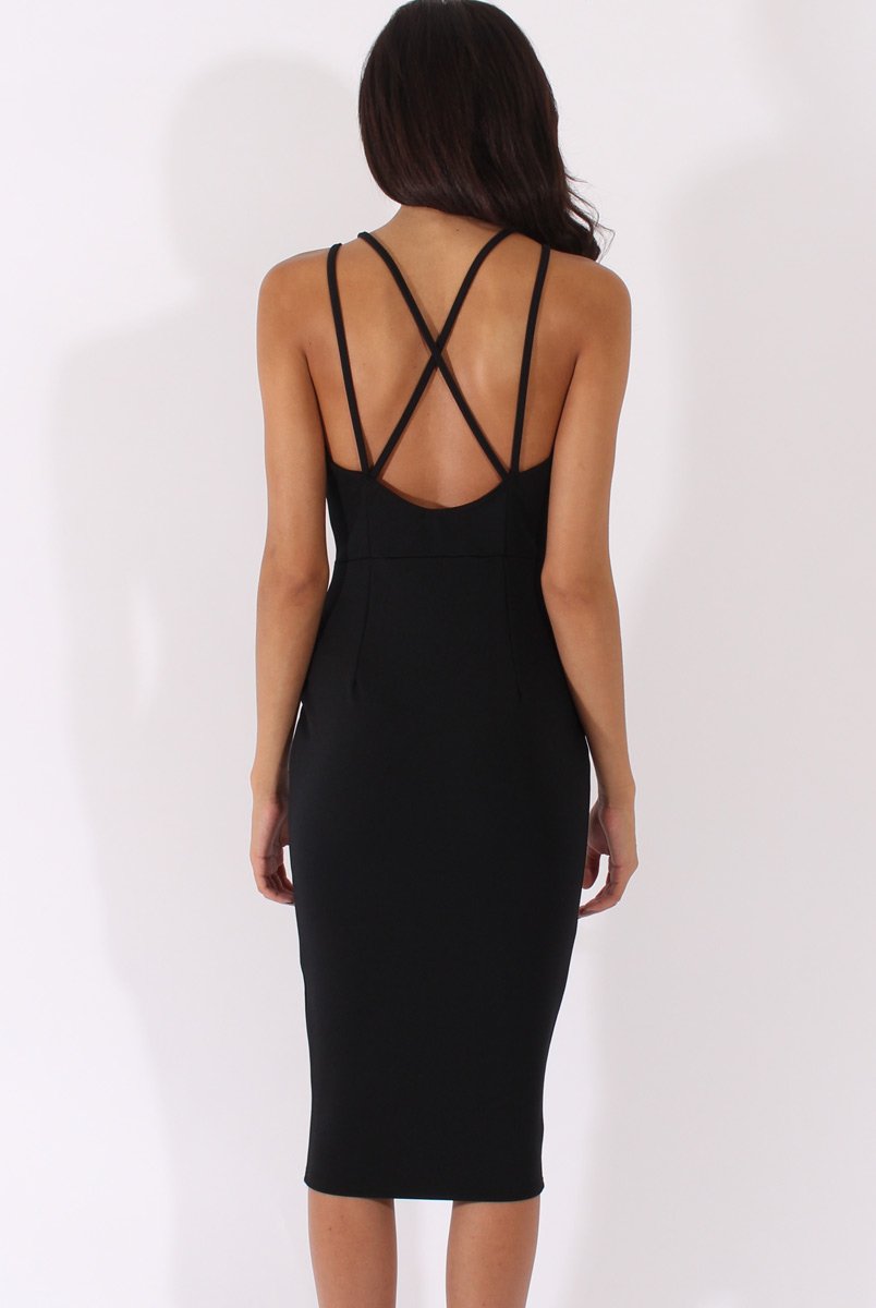 Black Cut Out Strappy Midi Dress - Lotus-Dresses