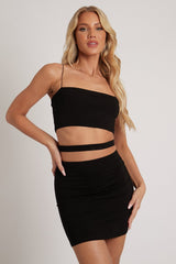 Black Cut Out Waistband Mini Dress - Parva-Dresses