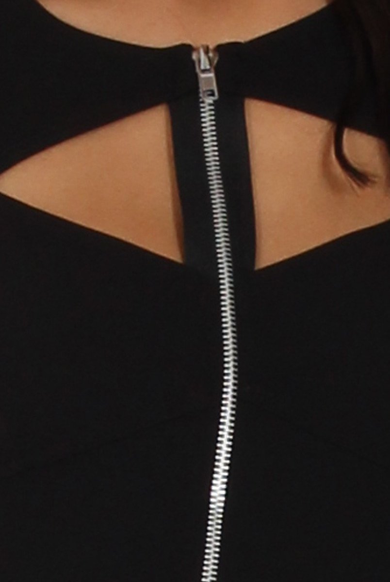 Black Cut Out Zip Detail Dress - Cordelia-Dresses